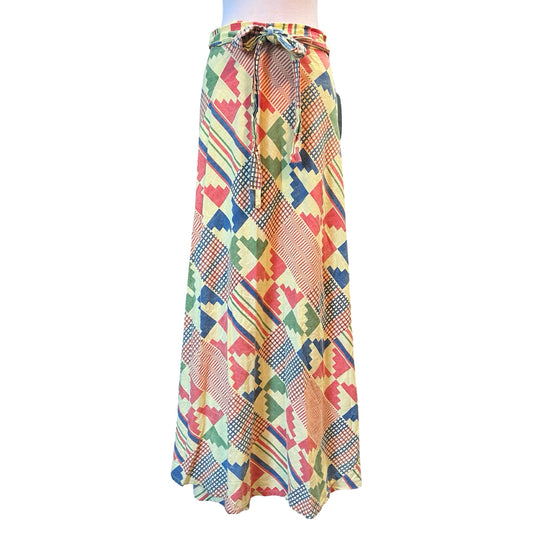 Vintage 70’s Cotton Aztec Print Wrap Maxi Skirt O/S