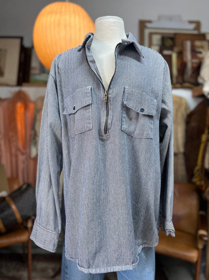 Vintage 90’s Denim Railroad Stripe Zip Front Work Shirt XL