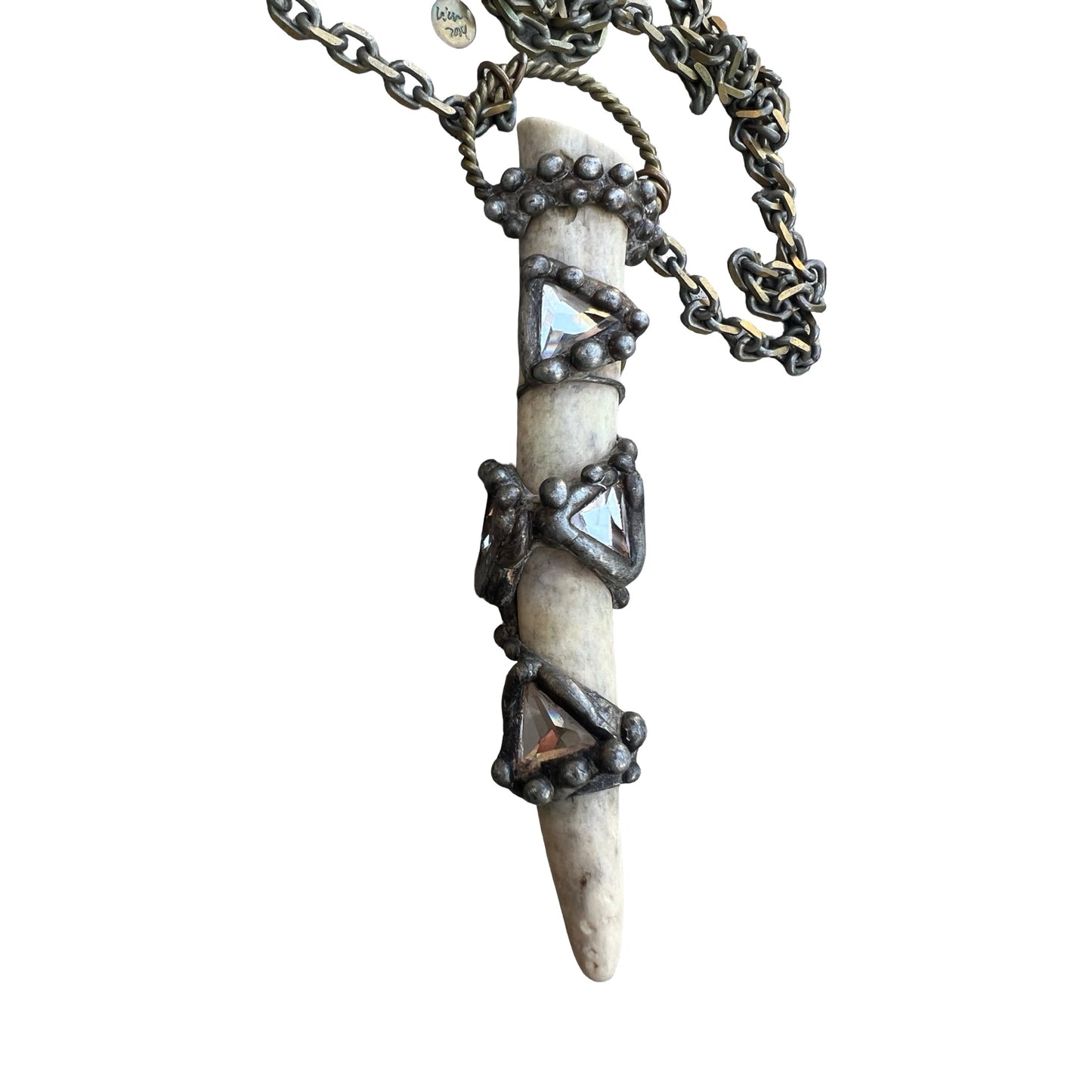 RARE Signed Mikal Winn 2014 Crystal Antler Brutalist Statement Necklace