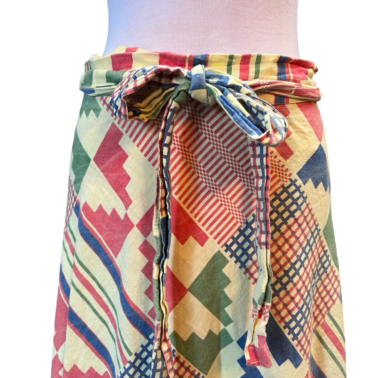 Vintage 70’s Cotton Aztec Print Wrap Maxi Skirt O/S