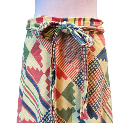 Vintage 70’s Cotton Aztec Print Wrap Maxi Skirt O/S