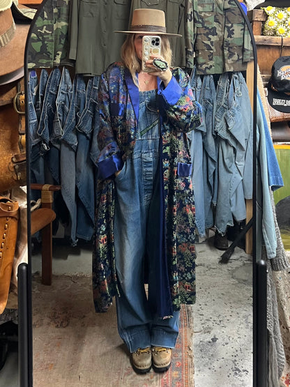 Vintage Silk Embroidered Smoking Jacket Robe XL