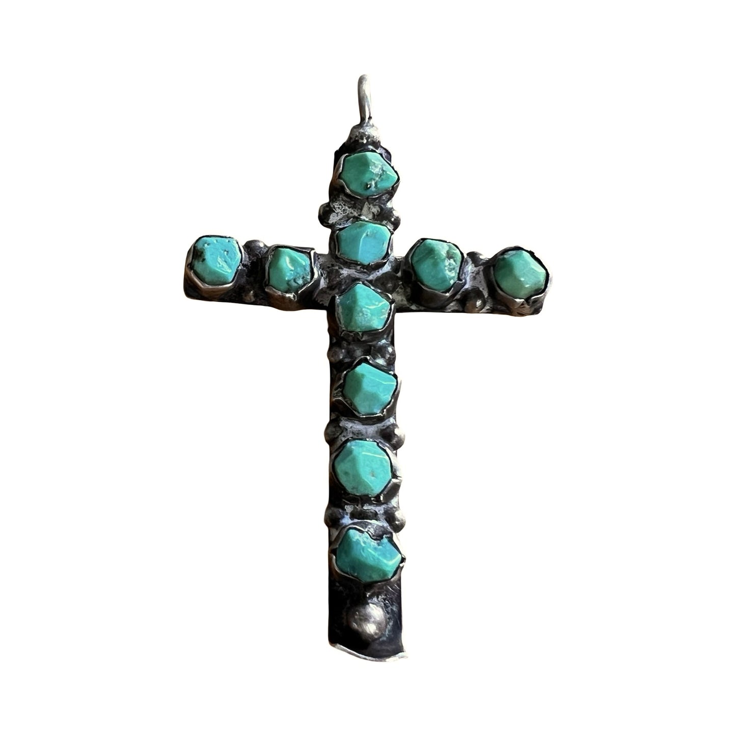 Vintage Navajo Turquoise & Sterling a Brutalist Cross Pendant