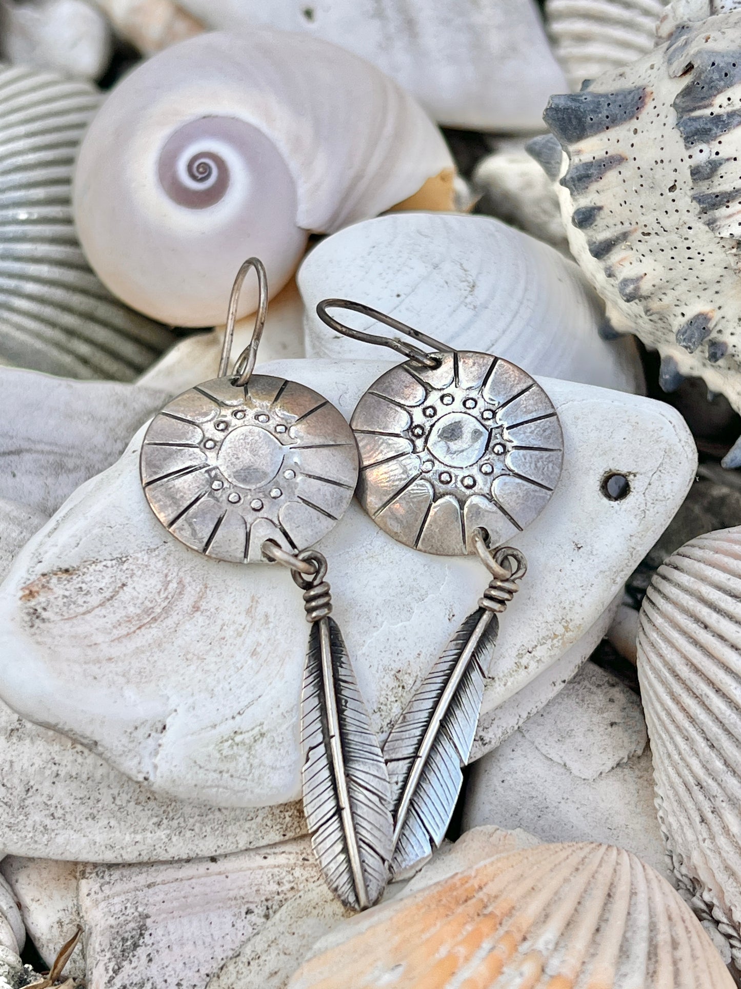 Vintage Navajo Signed Sterling Silver Dream Catcher Earrings