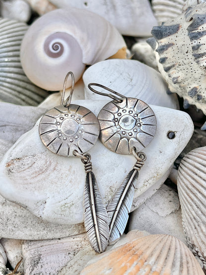 Vintage Navajo Signed Sterling Silver Dream Catcher Earrings