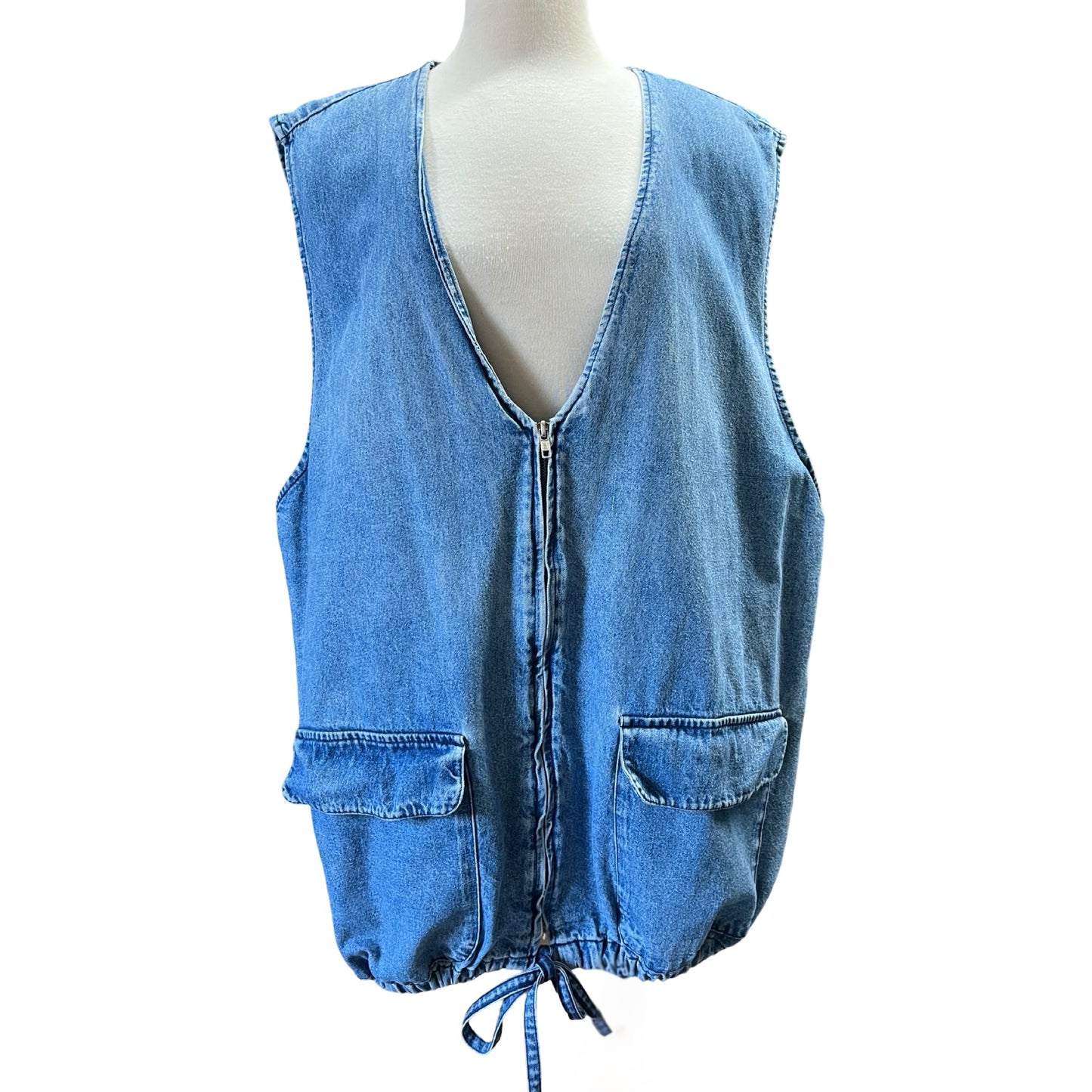 Vintage 80’s Cherokee Oversized Denim Zip Front Utility Vest XXL