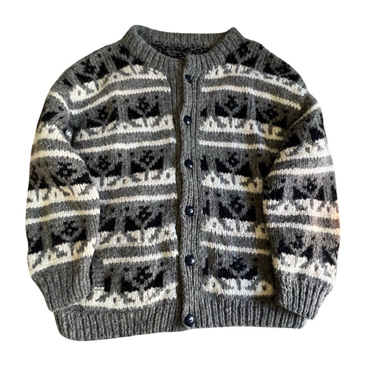 Vintage Hand Knit Wool Cowichan Cardigan w/ Pockets