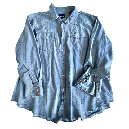Vintage Oversized Wrangler Chambray Denim Pearl Snap Shirt 4XLT