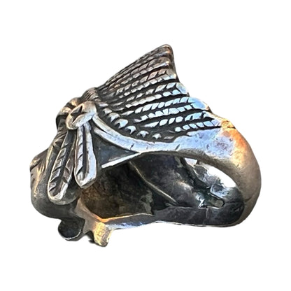 Vintage Sterling Silver Native Amercian Indian Chief Ring 6.5