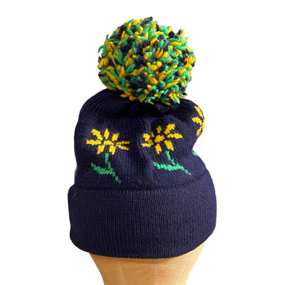 Vintage 80’s CB Daisy Pom Pom Wool Ski Hat O/S
