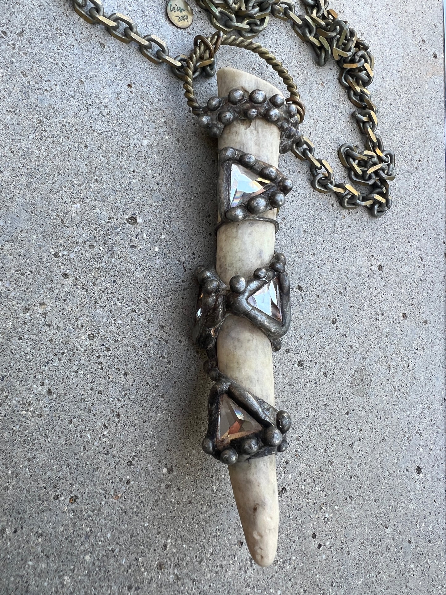 RARE Signed Mikal Winn 2014 Crystal Antler Brutalist Statement Necklace