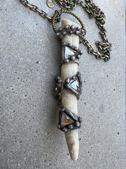 RARE Signed Mikal Winn 2014 Crystal Antler Brutalist Statement Necklace