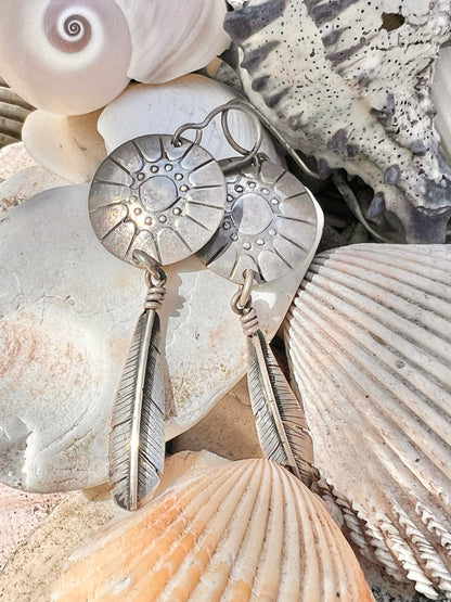 Vintage Navajo Signed Sterling Silver Dream Catcher Earrings