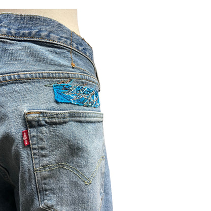 Rare Rialto Jean Project for Free People Bandana Patched Levis 501 36