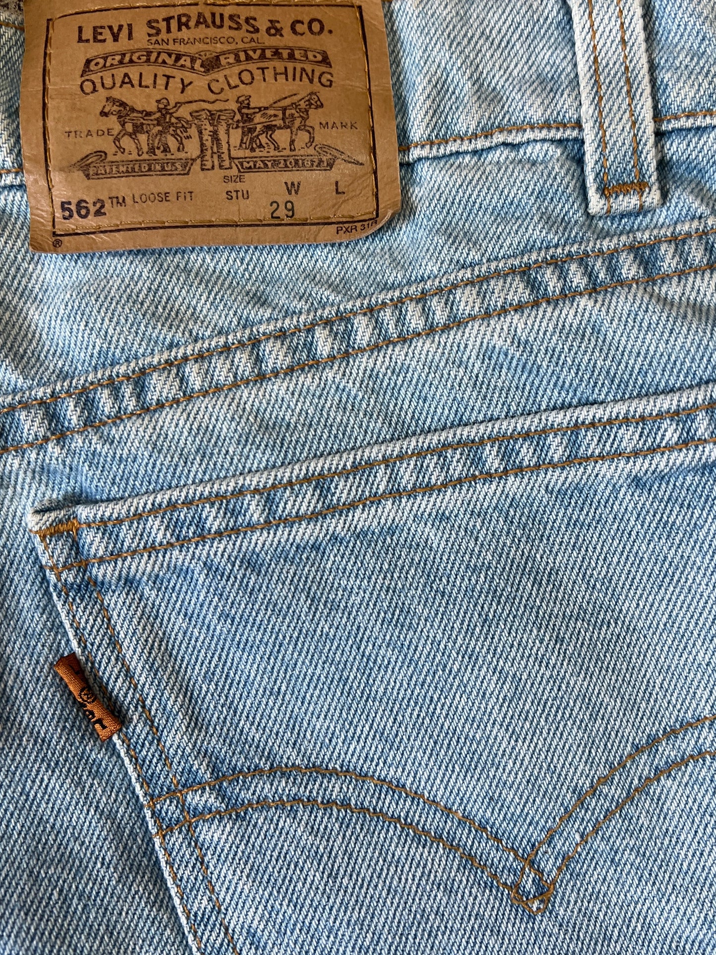 Rare One Of A Kind Vintage 1980’s Levi’s 562 Upside Down Orange Tab Patched Jorts 29/30