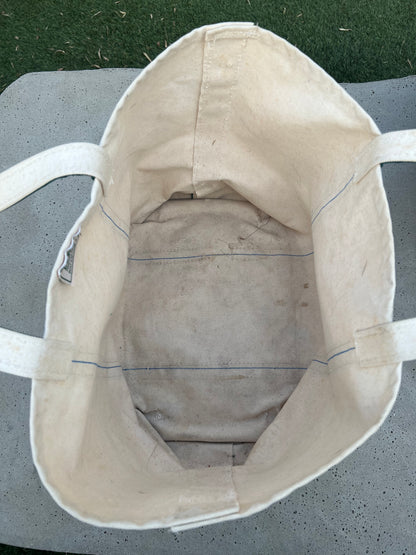 Vintage LL Bean Boat & Tote Large Canvas Tote Bag Natural w/ Dark Green Trim Distressed