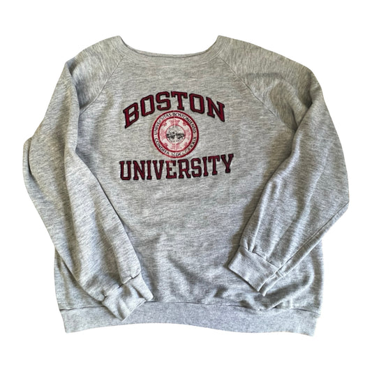 Vintage 80’s Champion Flocked Raglan Sweatshirt Boston University XXL