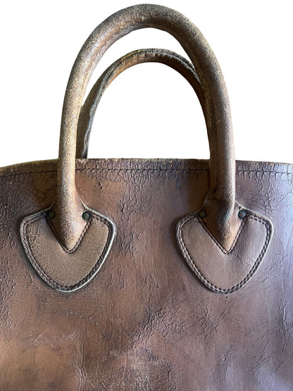 RARE Vintage LL Bean 1970’s Cursive Label Distressed Leather Tote XL