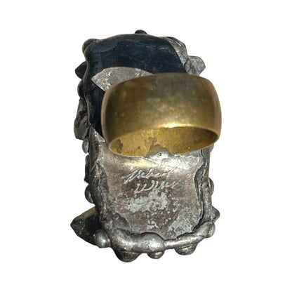 Signed Mikal Winn 2013 Four Crystal Mixed Metal Brutalist Ring Size 8