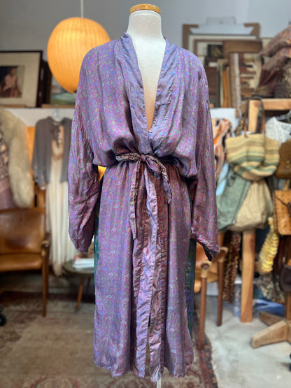 Vintage Handmade Reversible Silk Kimono Robe O/S