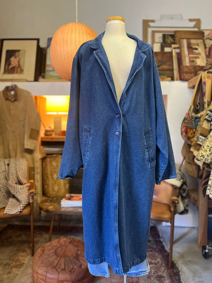 Vintage 80’s Denim Duster Trench Coat Illusions L