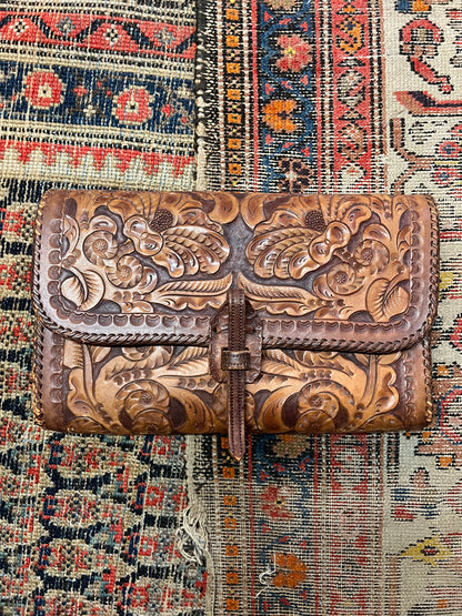 Vintage 70’s Hand Tooled Oversized Structured Clutch