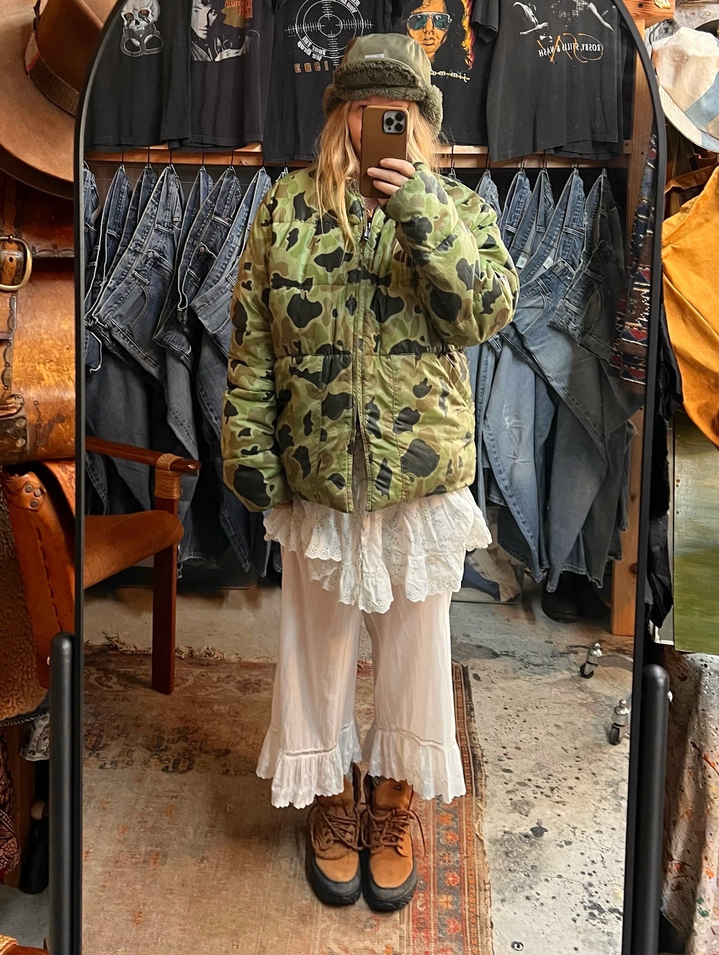 Rare Vintage 1970’s Ripstop Nylon Reversible Camo Down Jacket XL