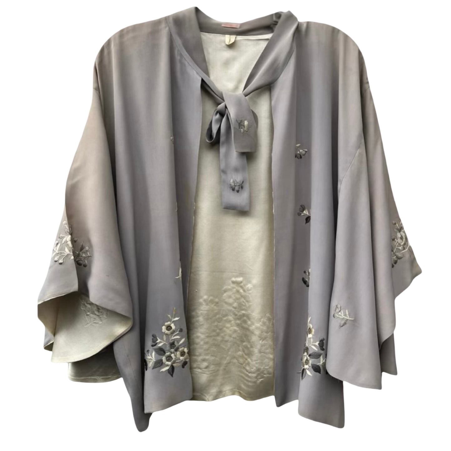 Rare Antique 1930’s  Embroidered Silk Bed Jacket Capelet
