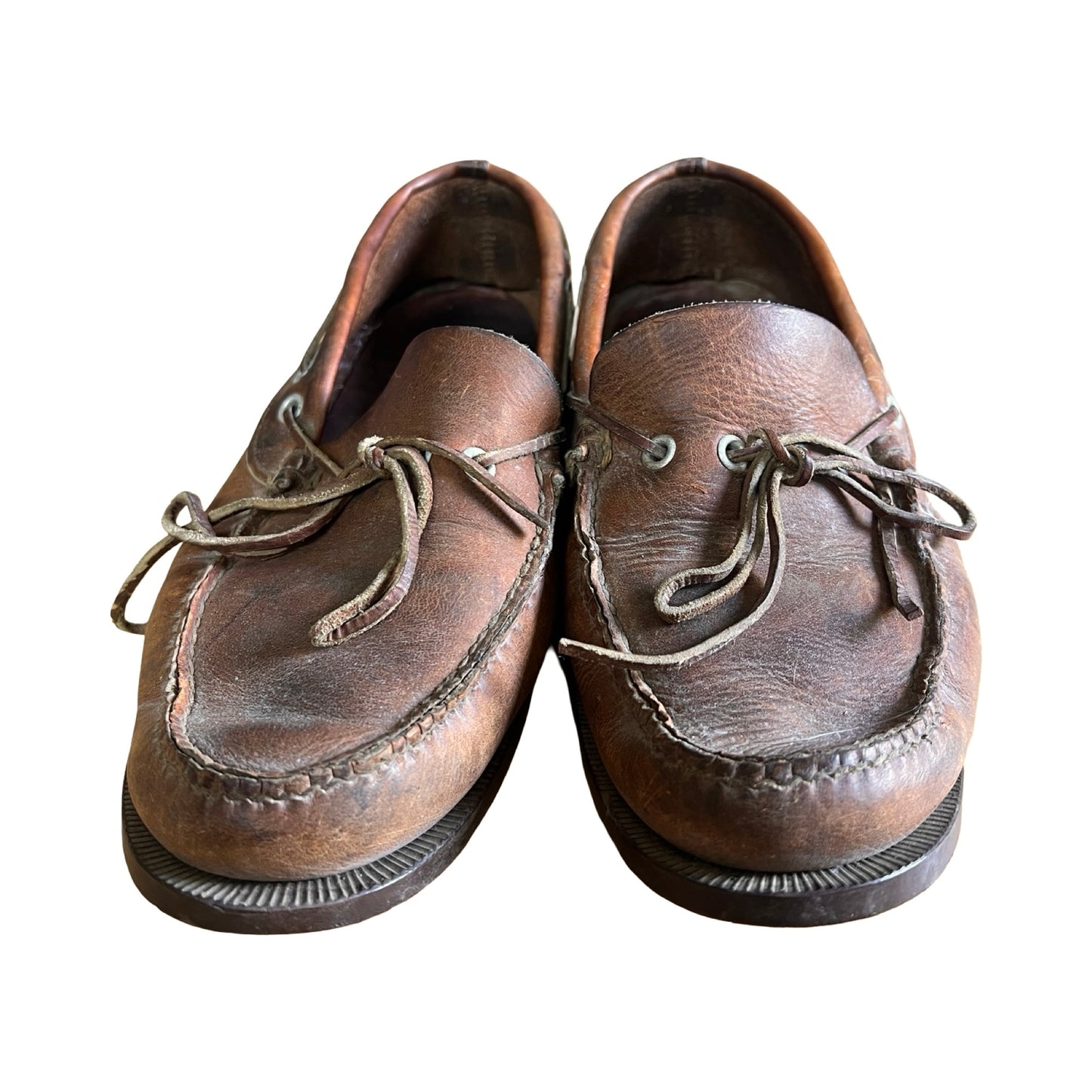 Vintage 1960’s Weron Distressed & Worn To Perfection Leather Boat Shoes Mens 8.5 Women’s 10