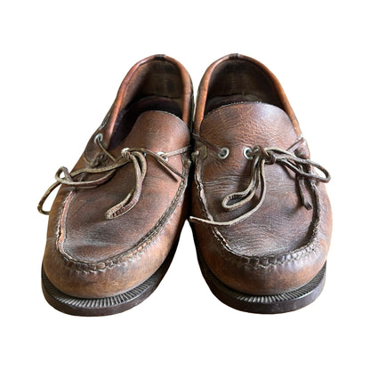 Vintage 1960’s Weron Distressed & Worn To Perfection Leather Boat Shoes Mens 8.5 Women’s 10