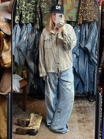 RARE Vintage European HBT Distressed Military Work Shirt Original Repairs XL