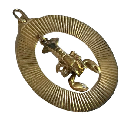 RARE Vintage 14K Articulated Lobster in Engine Turned Frame Pendant