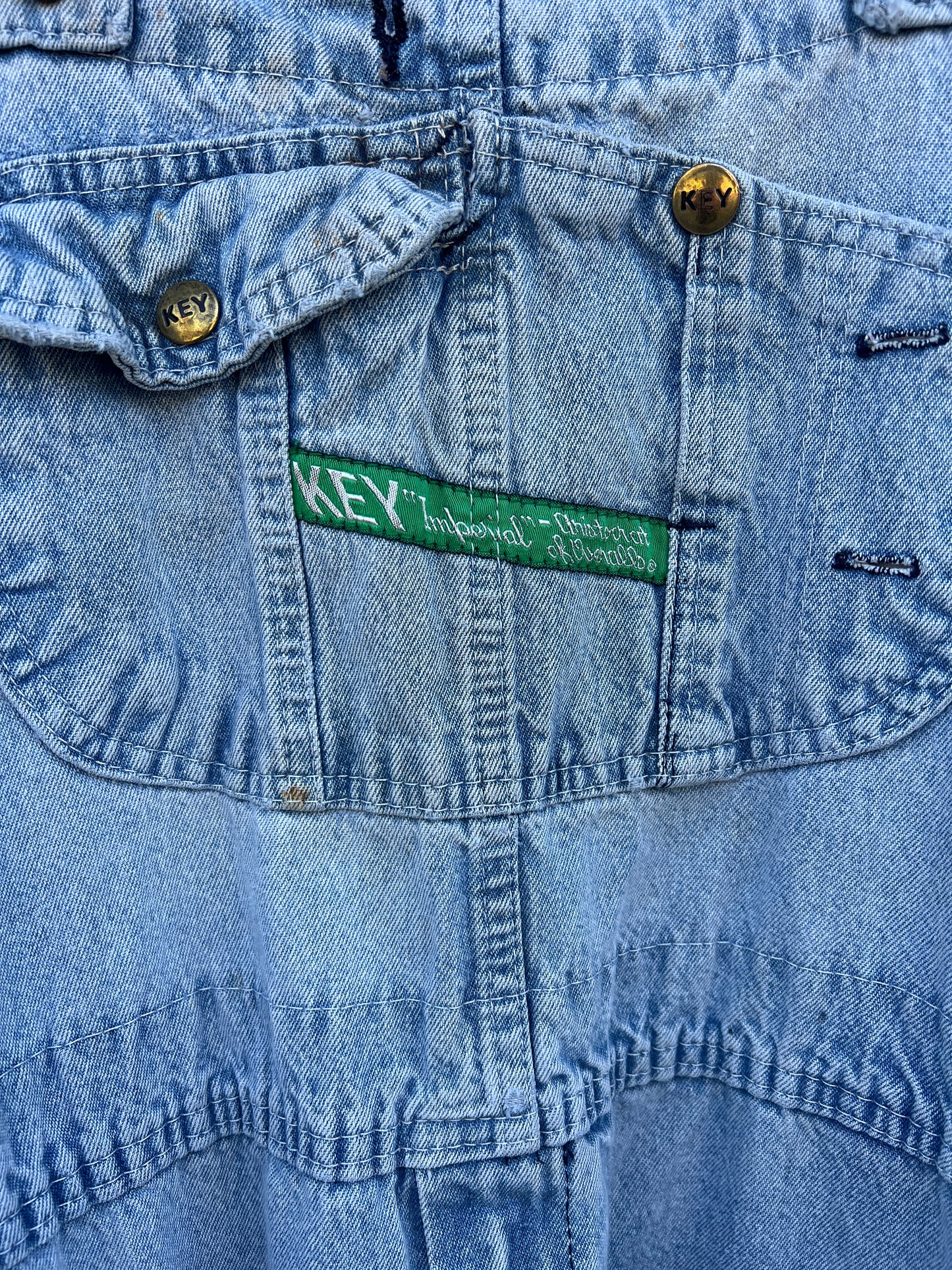 Vintage Distressed & Faded Oversized Key Imperial Overalls