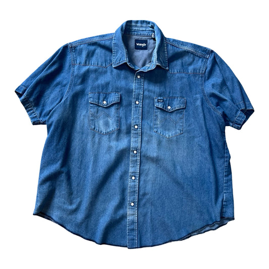 Vintage Oversized Wrangler Denim Pearl Snap Short Sleeve Shirt 3XL