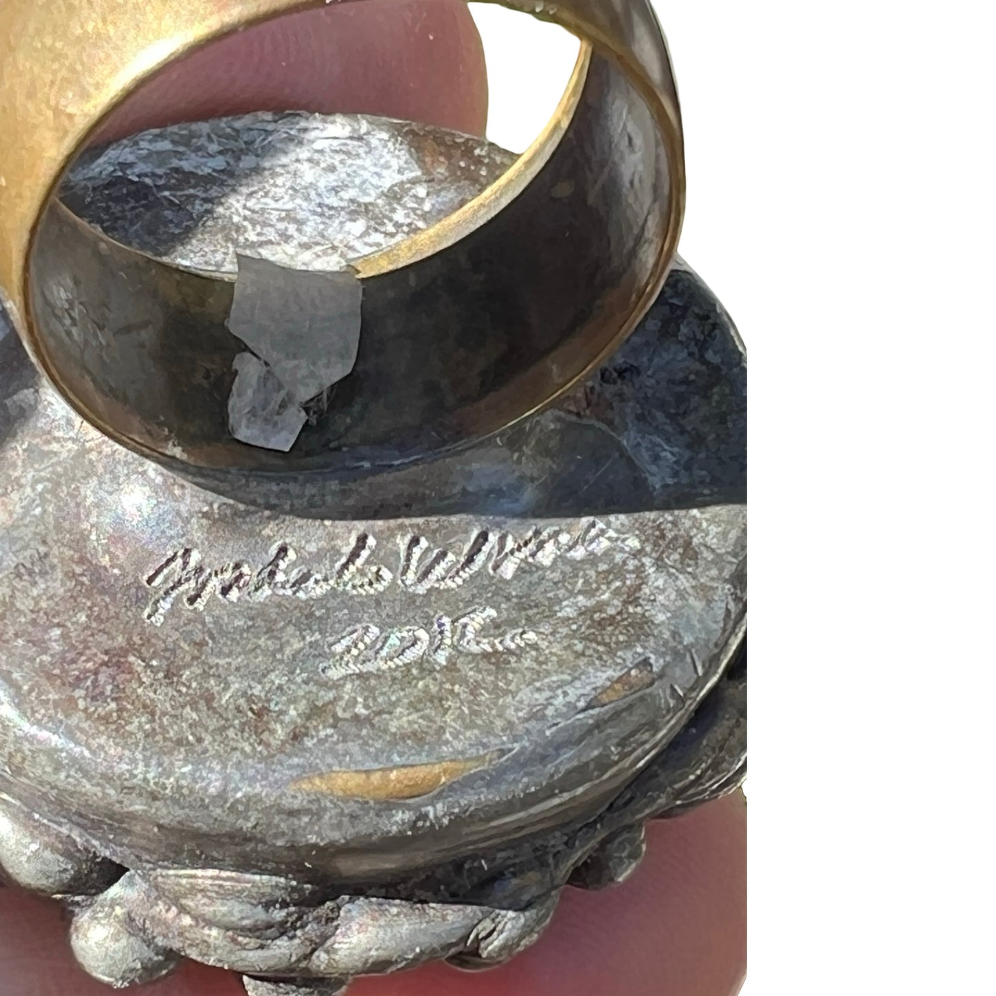 Signed Mikal Winn 2012 Crystal Mixed Metal Brutalist Ring Size 7