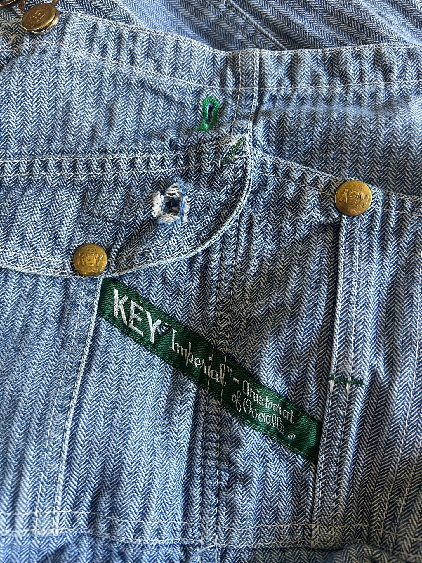 Vintage Key Imperial Herringbone Twill Denim Oversized Overalls 44