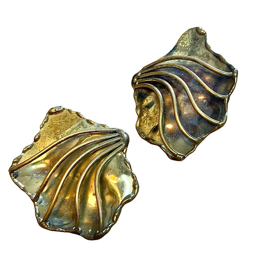 Vintage 80’s Modernist Brass Abstract Earrings