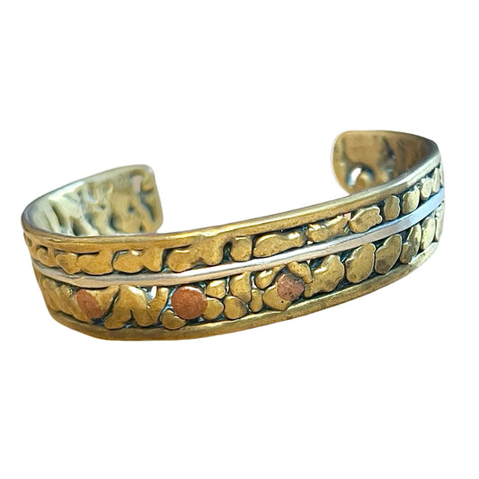 Vintage Modernist Brass, Silver & Copper Mixed Metal Cuff