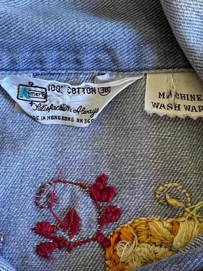 Vintage Rare 70’s KMart Hippie Denim Embroidered Metal Snap Front Shirt One Of A Kind Bohemian Treasure!