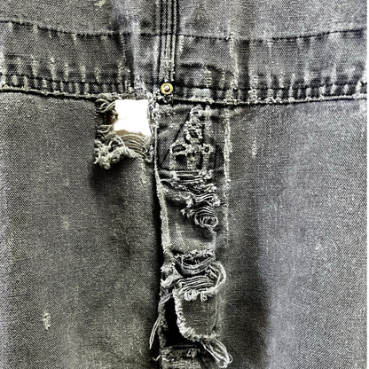 Vintage Heavily Distressed Carhartt Double Knee Faded Black Overalls