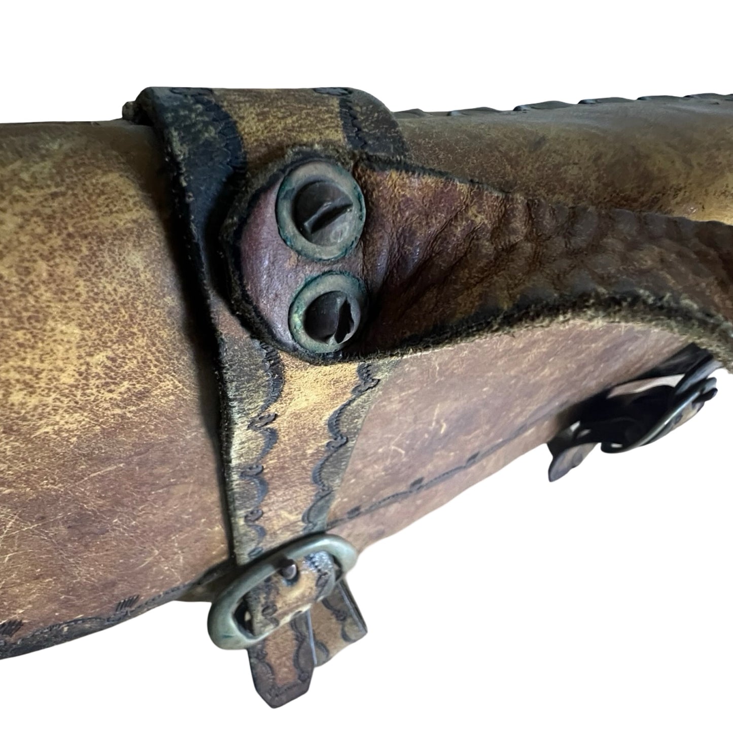 Vintage 70’s Large Handmade Tooled Leather Satchel Brass Hardware