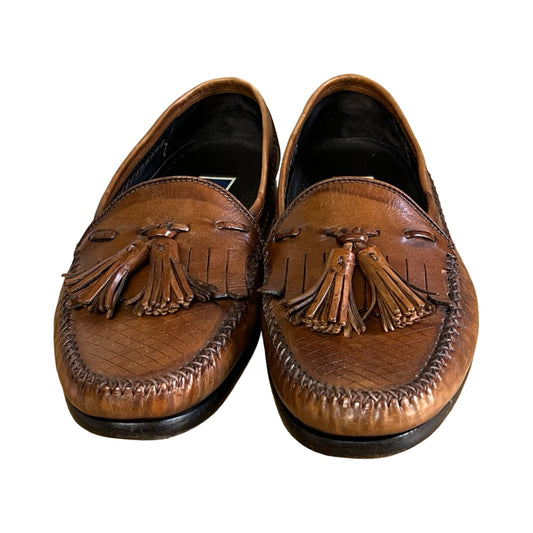 Vintage Bragano Distressed Woven Leather Tassel Loafers Made In Italy Men’s 7.5