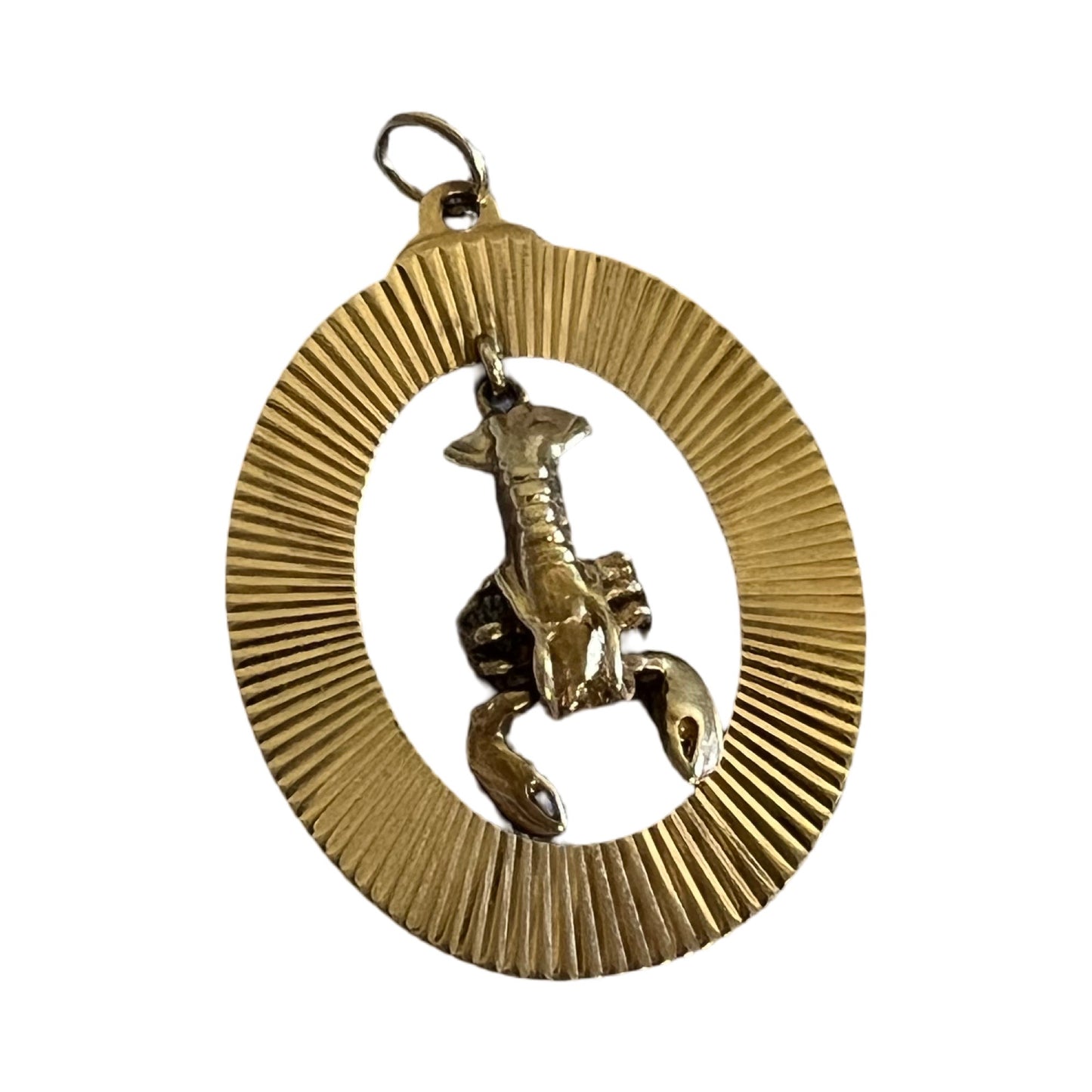 RARE Vintage 14K Articulated Lobster in Engine Turned Frame Pendant