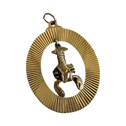 RARE Vintage 14K Articulated Lobster in Engine Turned Frame Pendant