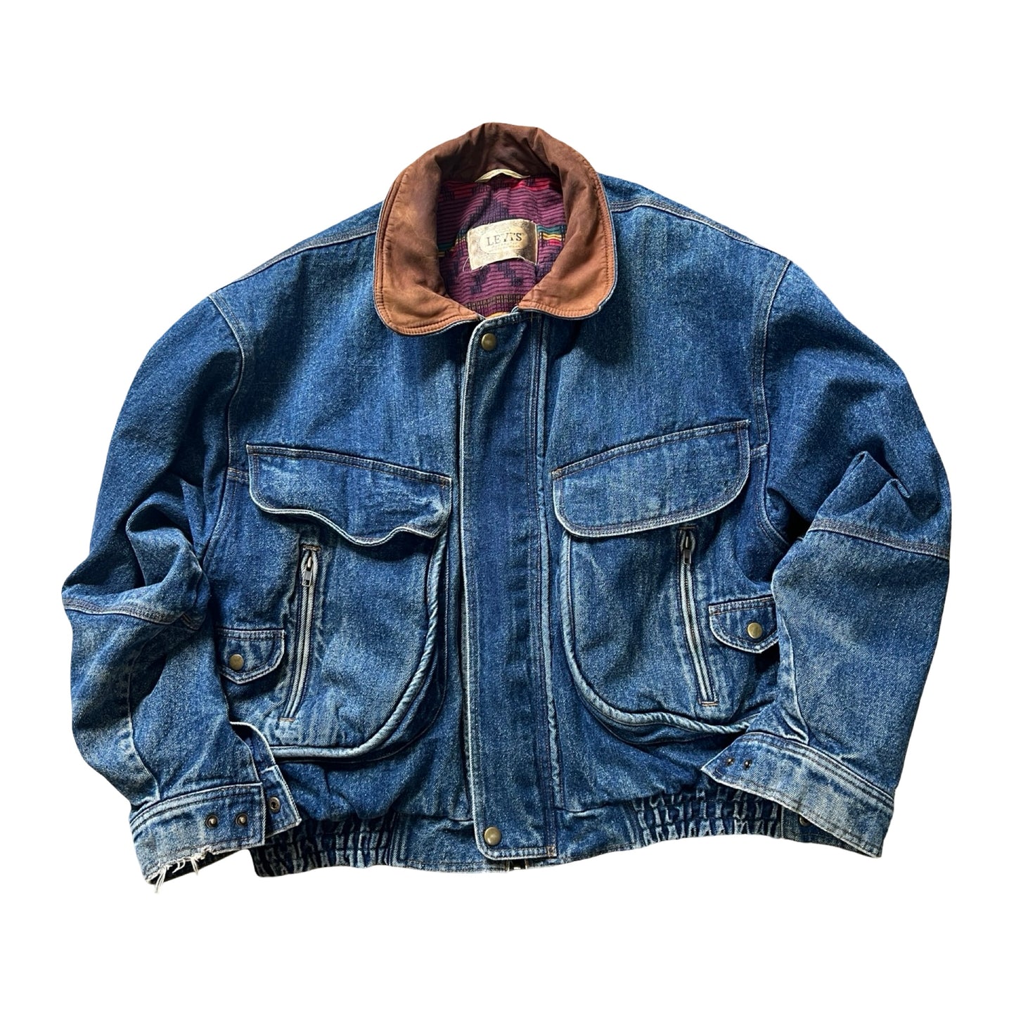 Rare Vintage 80’s Levi’s Denim Aztec Flannel Lined Bomber Jacket L/XL