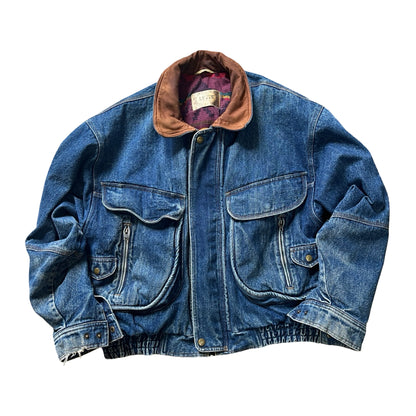 Rare Vintage 80’s Levi’s Denim Aztec Flannel Lined Bomber Jacket L/XL
