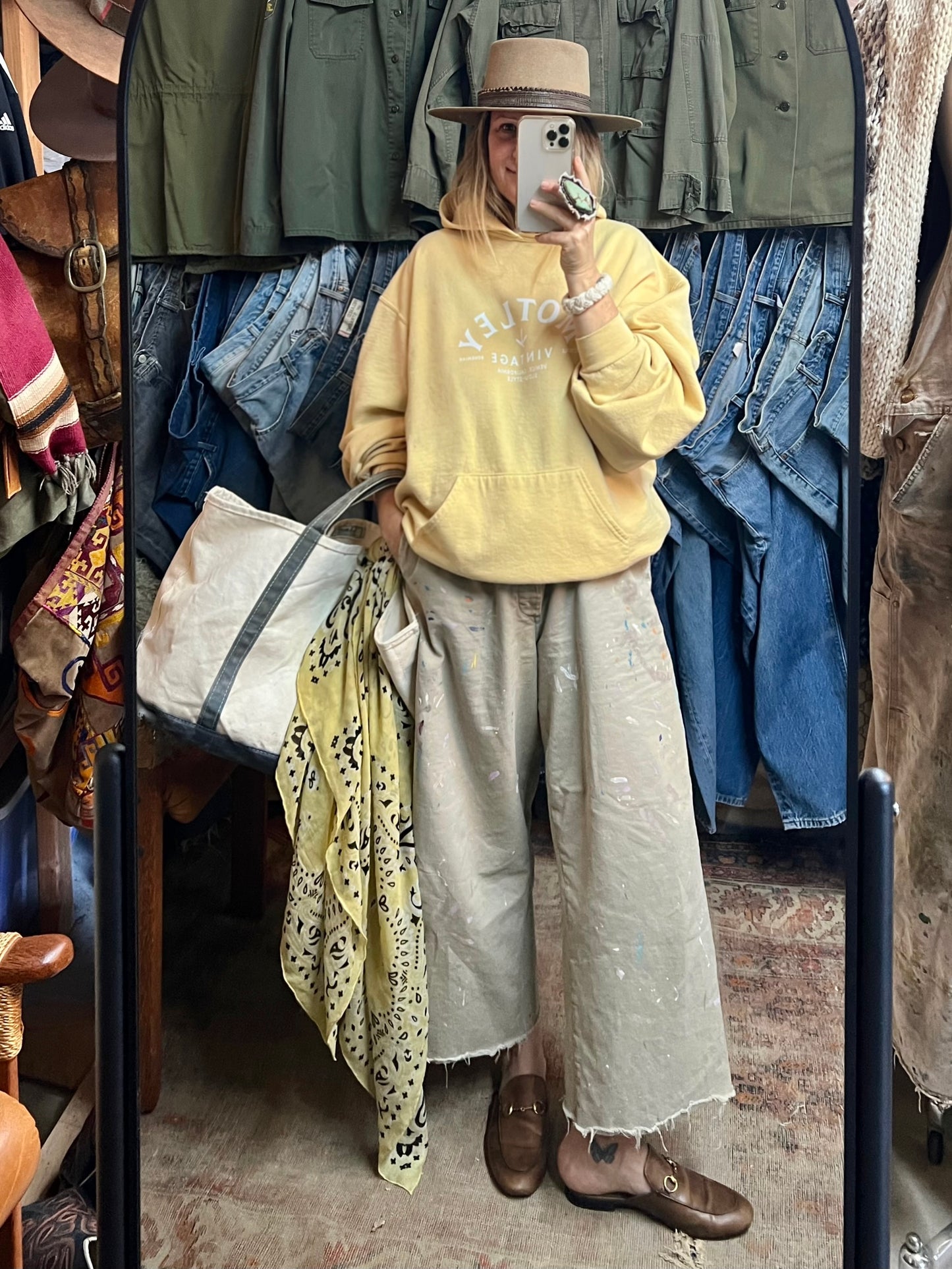 Vintage Oversized Distressed Butter Yellow Jerzees Hoodie w/ MV Logo #27