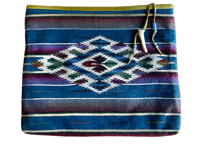 Huge Clutch Portfolio Vintage Serape and Reclaimed Leather Vintage Bead & Antler Zipper Charm