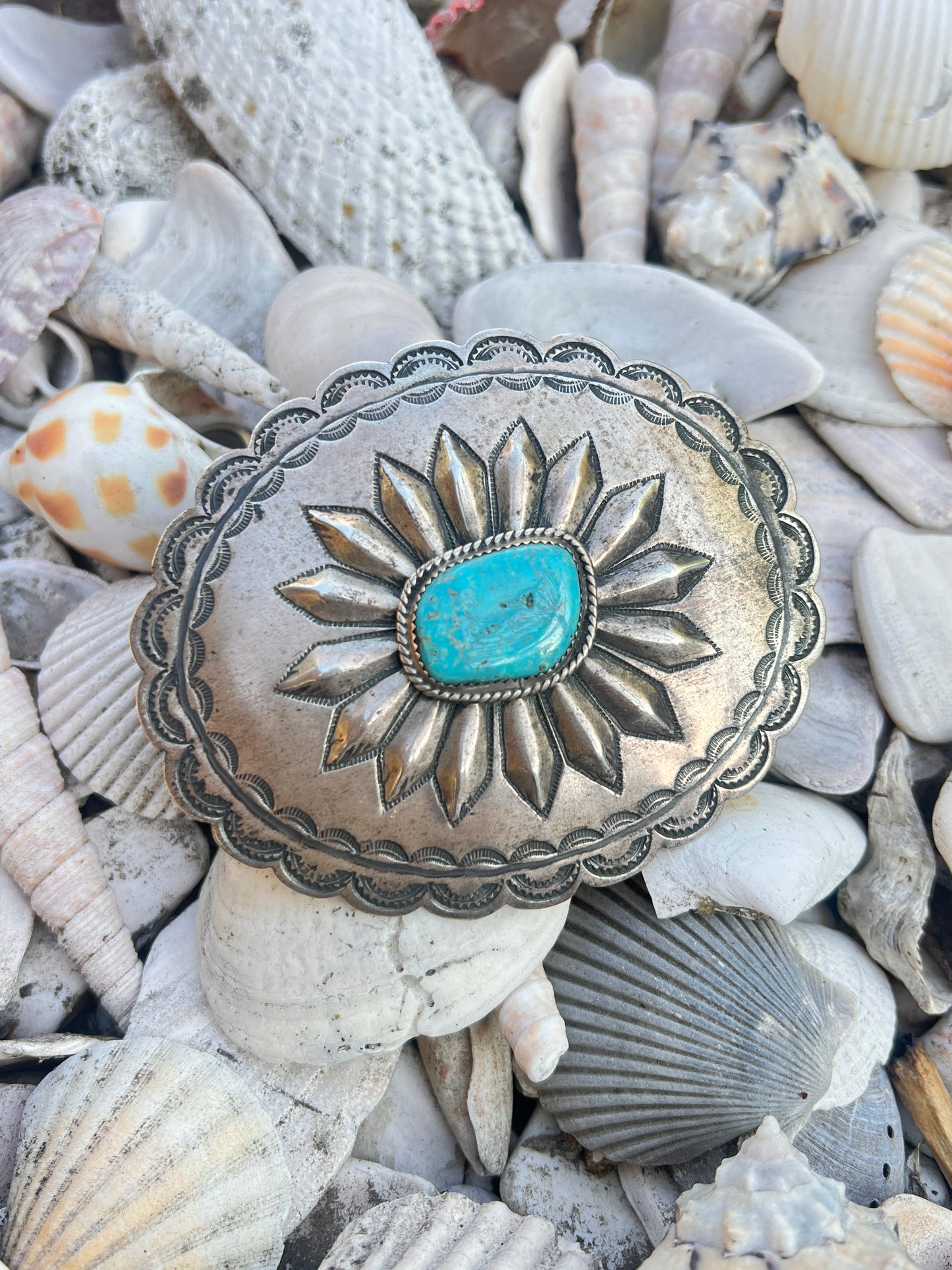 Vintage Navajo Sterling Silver & Turquoise Belt Buckle Hallmark FA