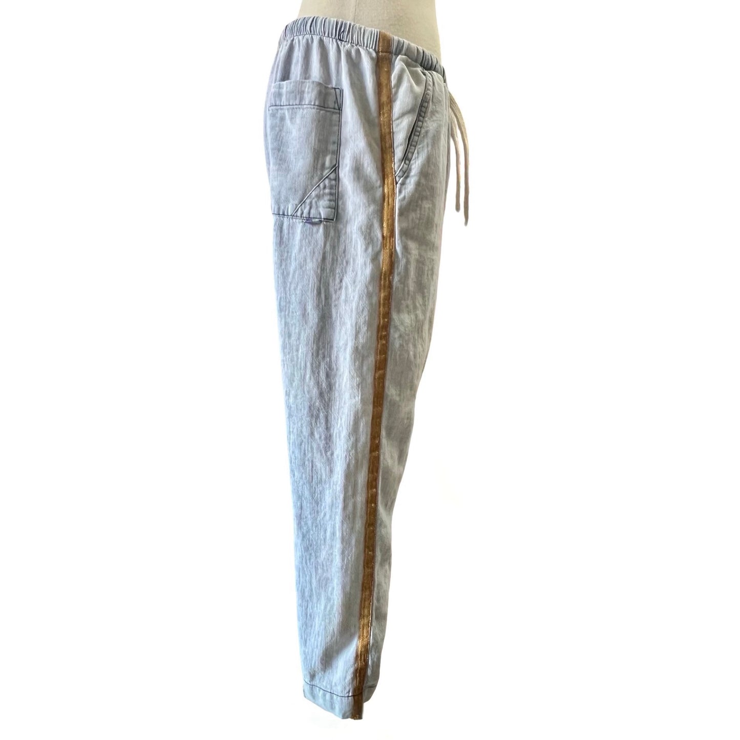 Free City Chambray Denim Drop Crotch Pants Gold Stripe M